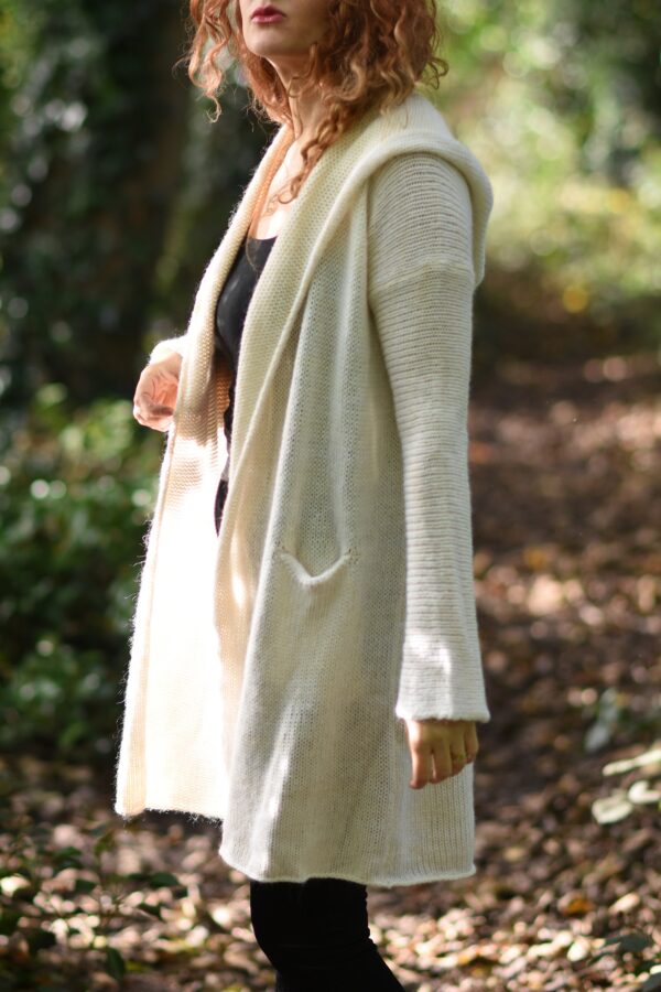 cream mohair silk cashmere hooded cardigan