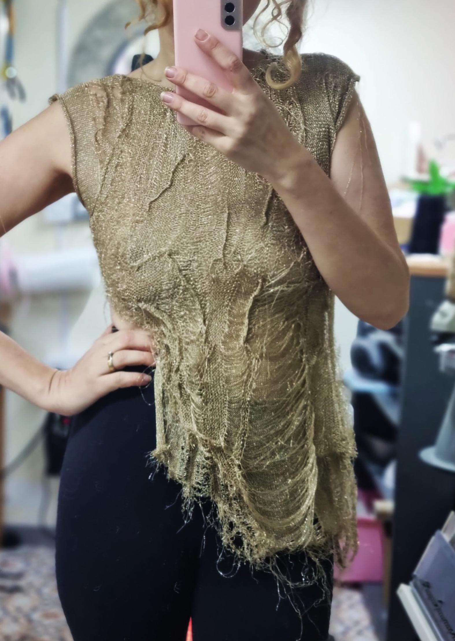 distressed spider net top in gold distressed spider net top in gold