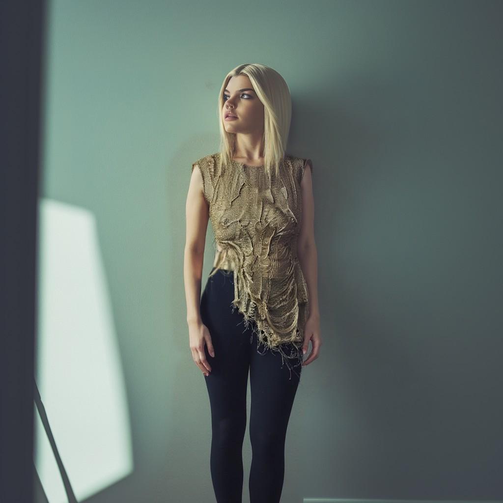 distressed spider net top in gold distressed spider net top in gold