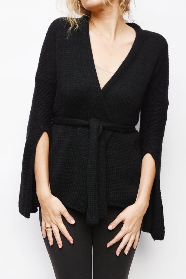 black cashmere merino split sleeve cardigan