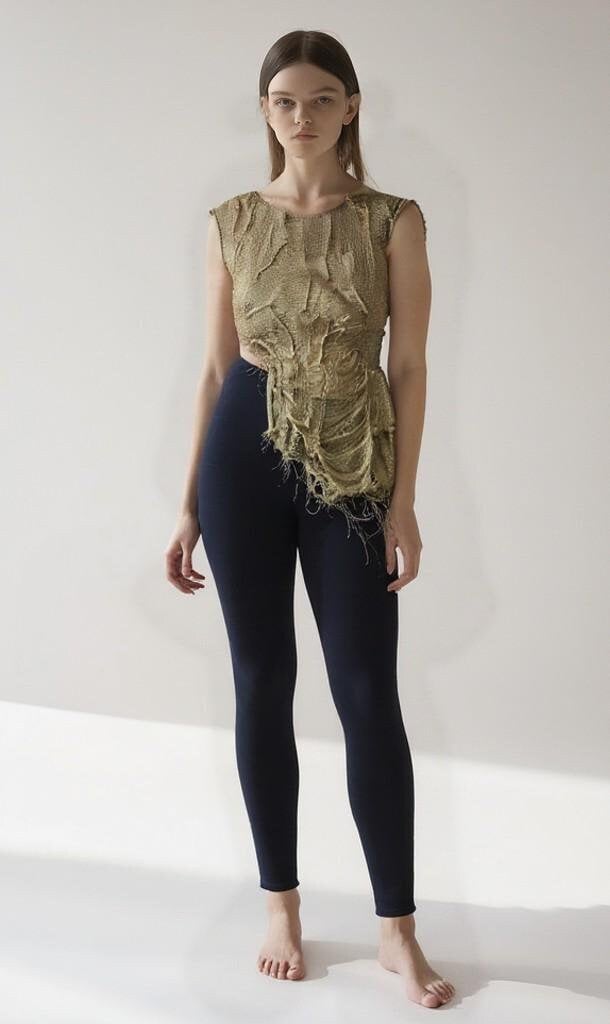distressed spider net top in gold distressed spider net top in gold