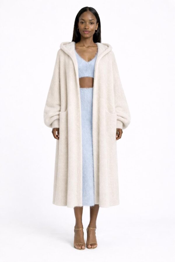 Home oversized hooded mohair cardigan coat