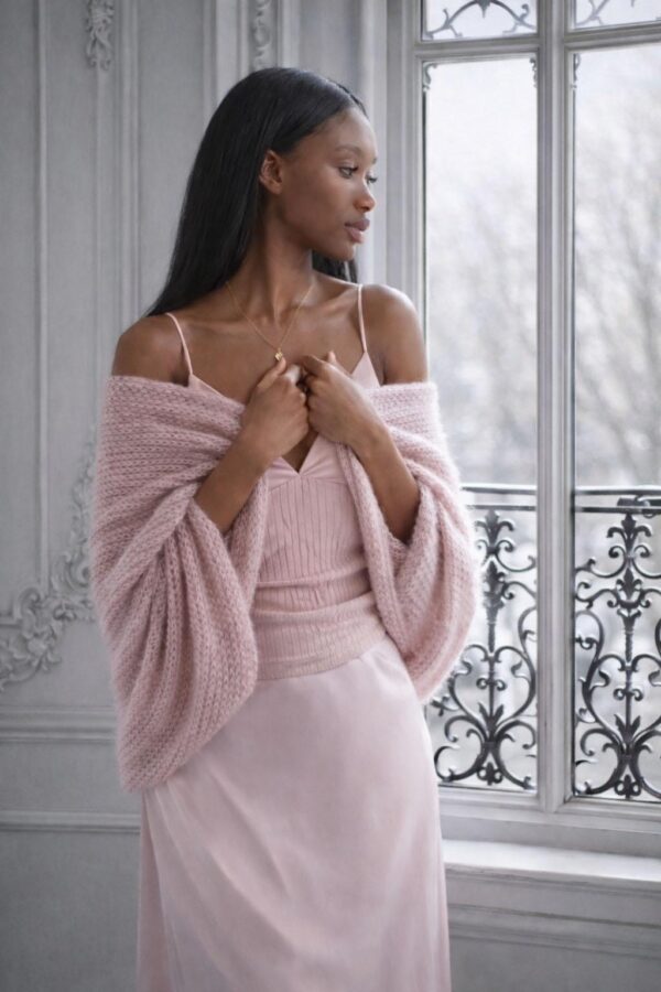 blush pink mohair silk bridal bolero
