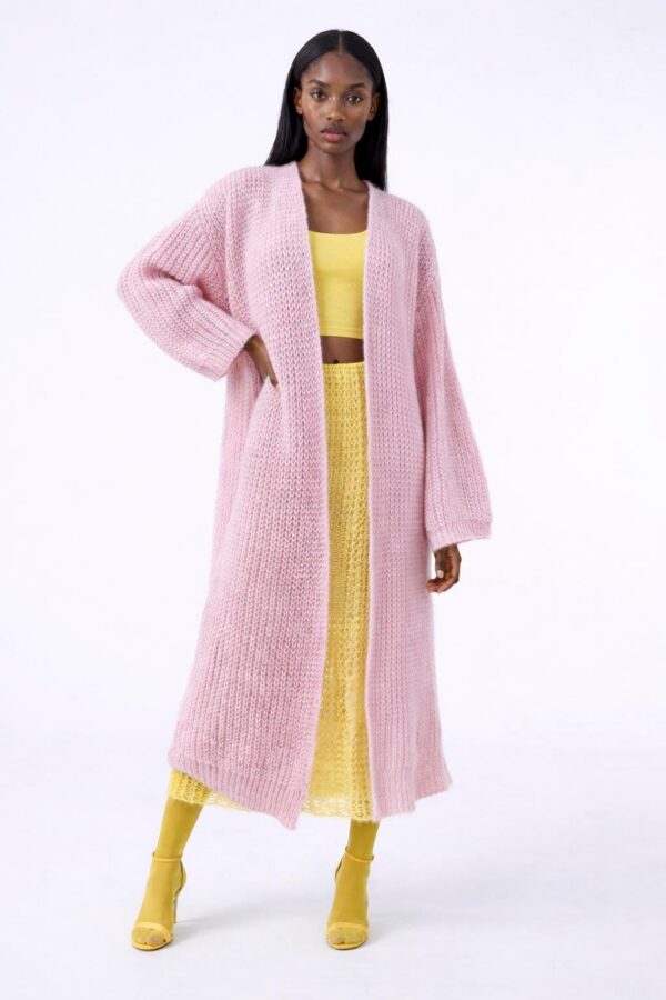 pink silk mohair long coatigan