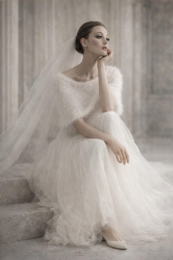 Home ivory mohair bridal capelet