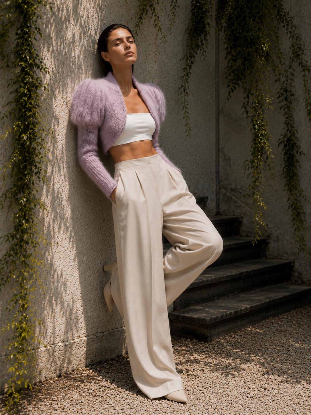lilac mohair puff sleeve bolero shrug lilac mohair puff sleeve bolero shrug
