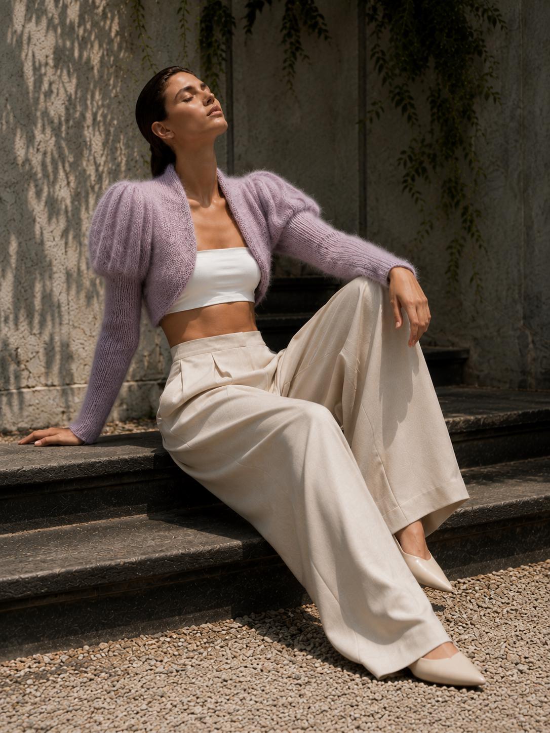 lilac mohair puff sleeve bolero shrug lilac mohair puff sleeve bolero shrug