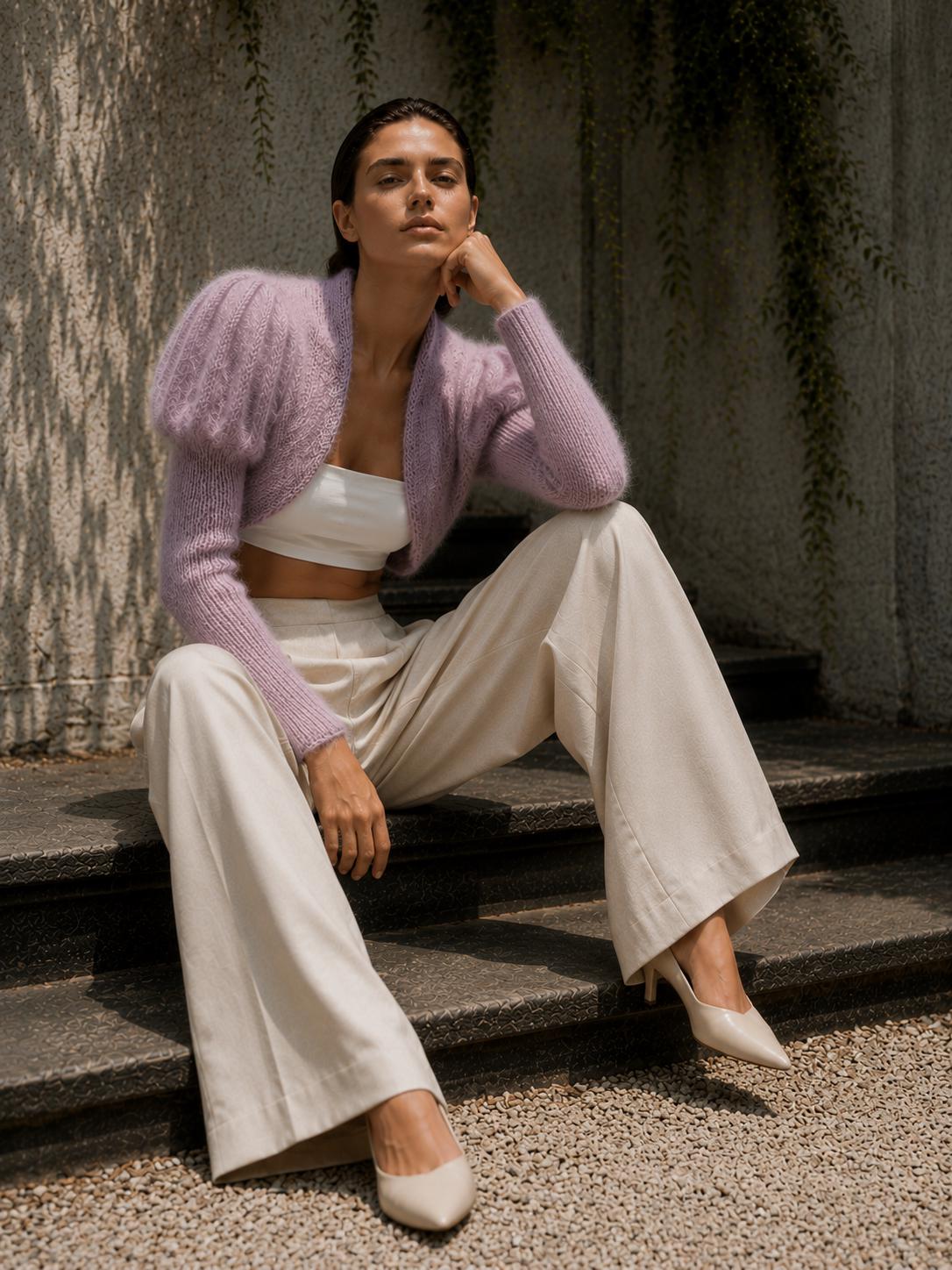 lilac mohair puff sleeve bolero shrug lilac mohair puff sleeve bolero shrug