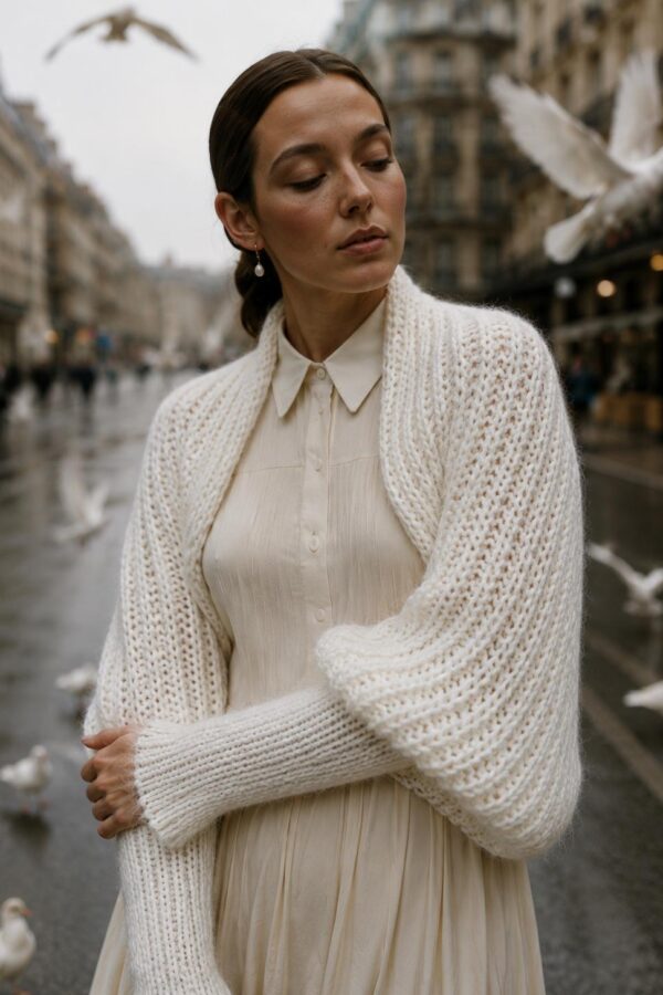 Home cream merino wool bridal bolero wrap
