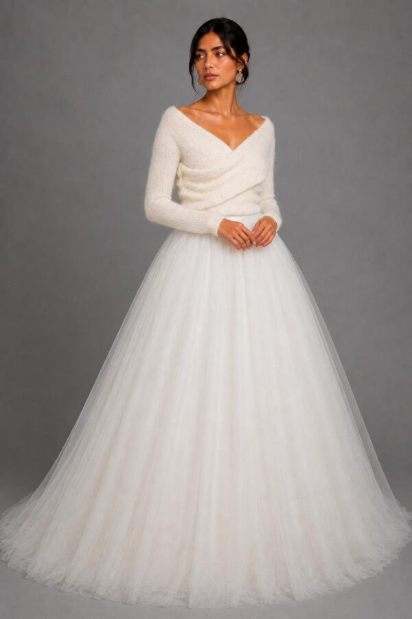 cream mohair off shoulder wrap sweater