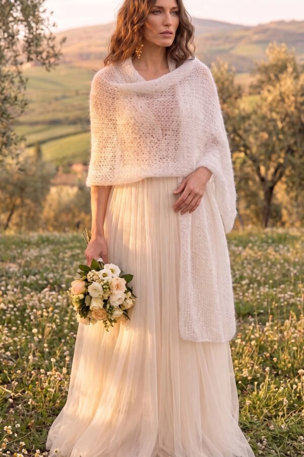 cream alpaca mohair bridal shawl